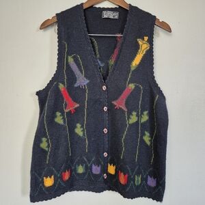 Peruvian Vintage 100% Baby Alpaca Super Soft Floral Vest See Measurements